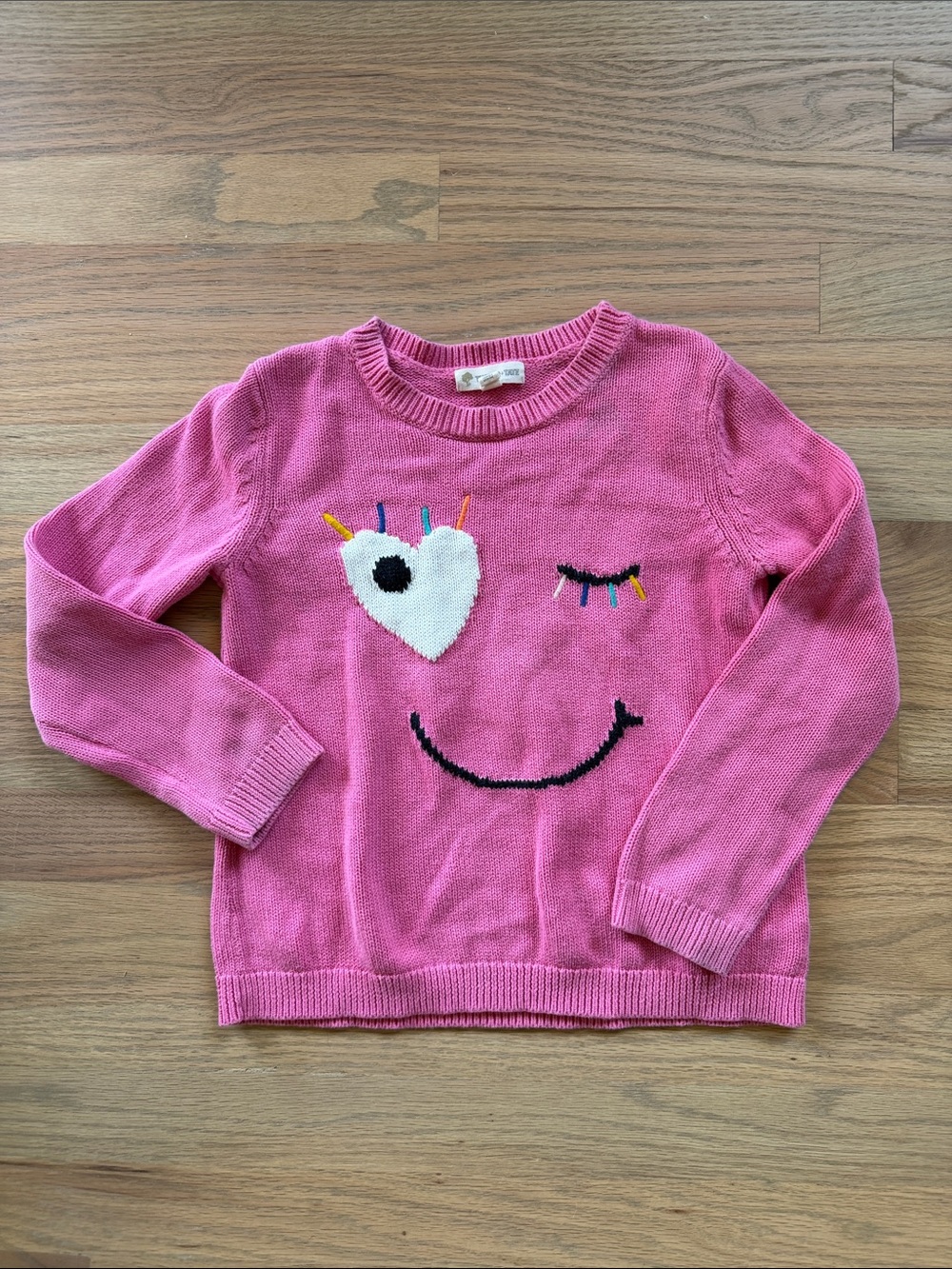 Tucker + Tate Girls Pink Winking Smiley Heart Organic Cotton Sweater Size 7